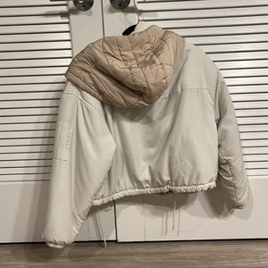 White & tan reversible cropped winter jacket